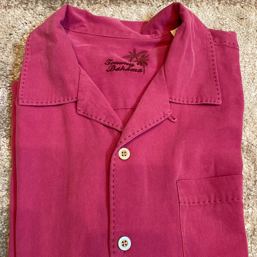 Tommy Bahama Dark Rose Button Down Silk Shirt Size Medium